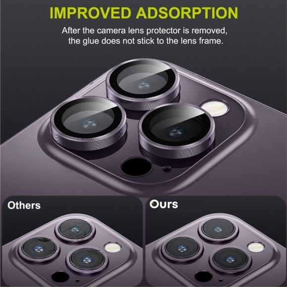 Camera lens tempered glass protector iPhone 14 Pro, 14 Pro Max Deep Purple - Picture 4 of 7